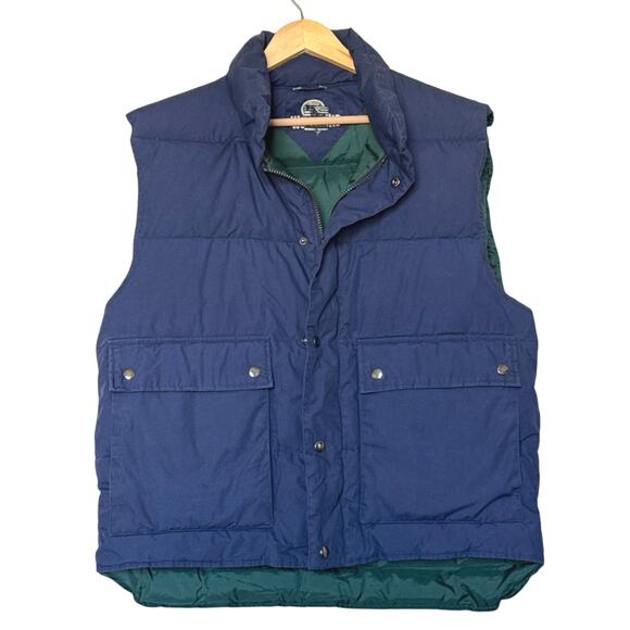 Vintage Woodlake Mens Duck Down Vest Navy Full Zip w/Pockets Size M EUC - Picture 1 of 8